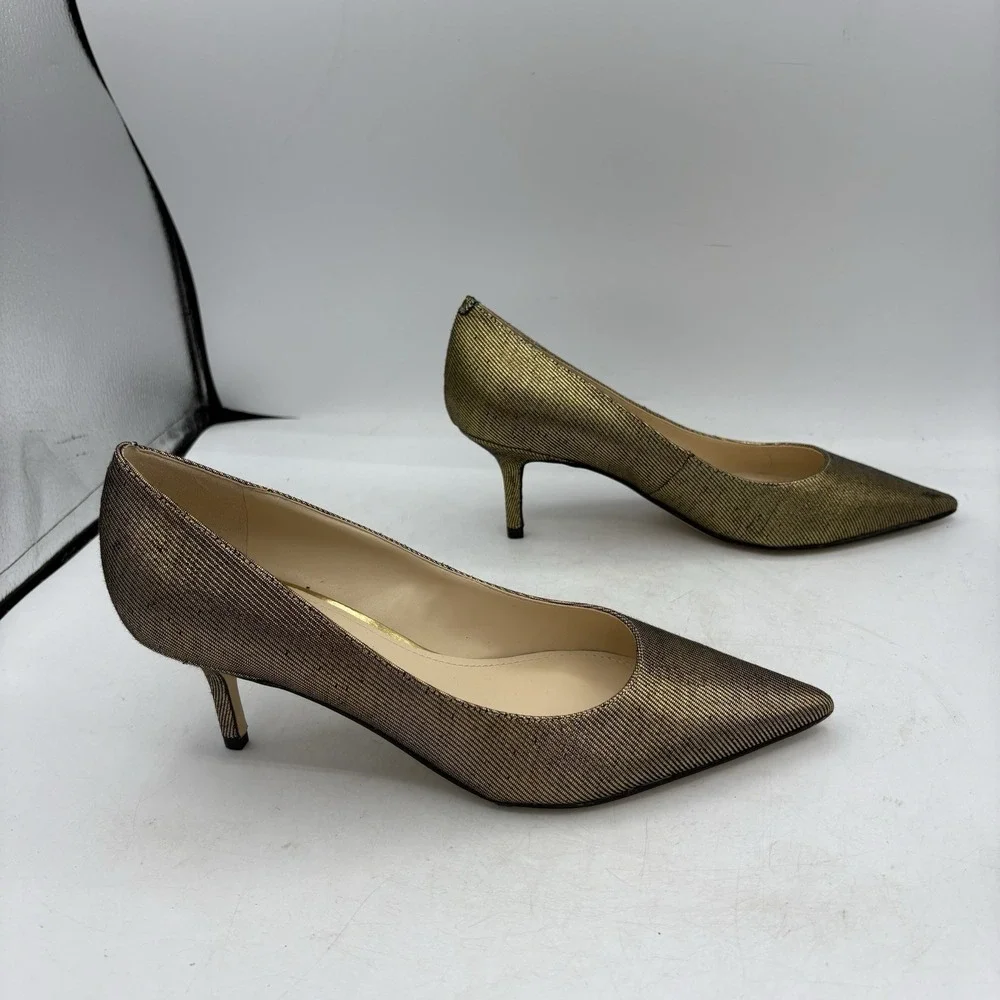 Nine West Heels‎ Womens Size 9.5 M Arlene 2 Gold Stripe Pumps Pointed Toe